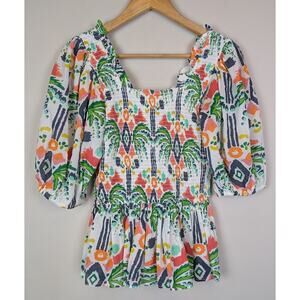 Emily McCarthy Havana Puff Sleeve Top Jungle Ikat S